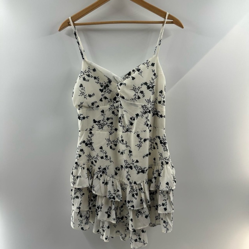 Forever 21 Ivory Floral Dress – Adjustable Straps, Size L